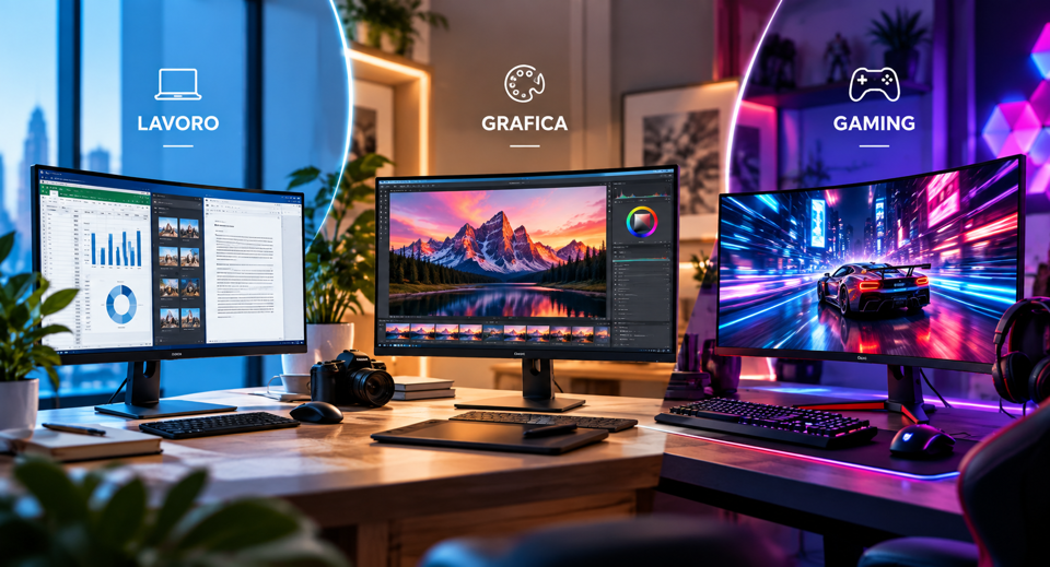 Come scegliere un monitor per lavoro, grafica o gaming? Scopri dimensioni, risoluzione, pannelli, frequenza e caratteristiche da valutare prima dell'acquisto.