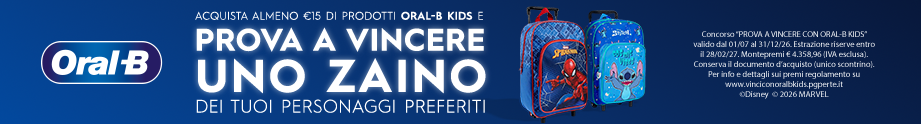 Acquista almeno €15 di prodotti ORAL-B KIDS e prova a vincere uno zaino dei tuoi personaggi preferiti