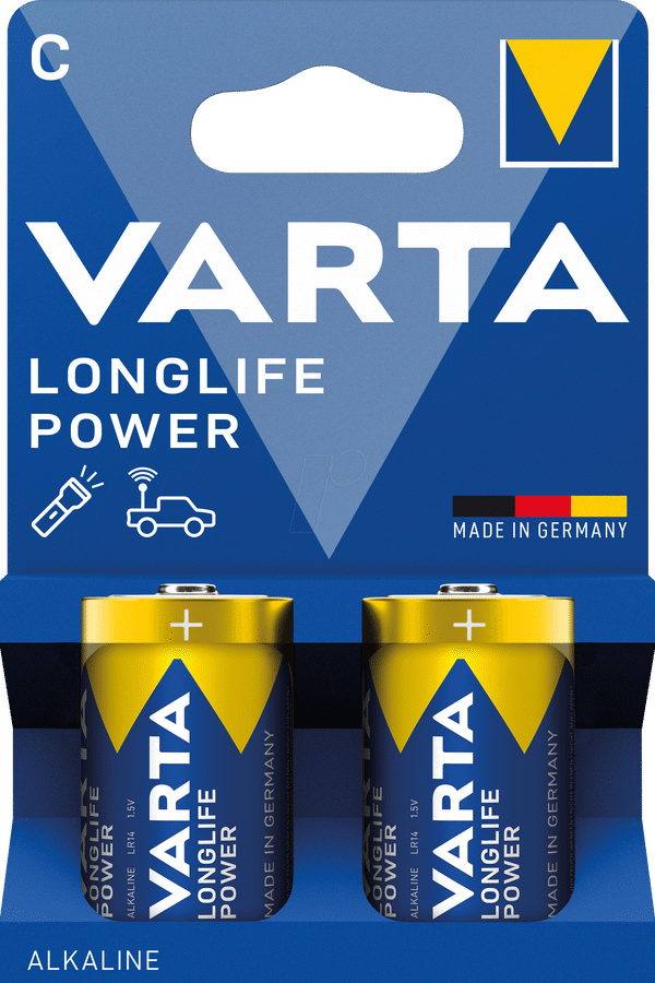 Varta Longlife Power, Batteria Alcalina, C (Baby), 2 pz, Made in Germany