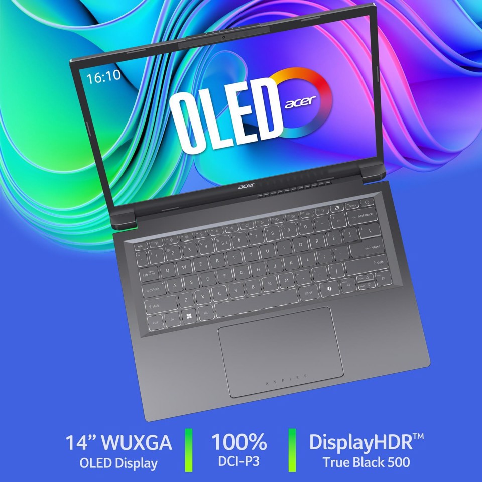Acer Aspire 14 AI Intel Core Ultra 7 256V Computer portatile 35.6 cm (14") OLED 16 GB LPDDR5x-SDRAM 512 GB SSD Wi-Fi 6E (802.11ax) Windows 11 Home Grigio