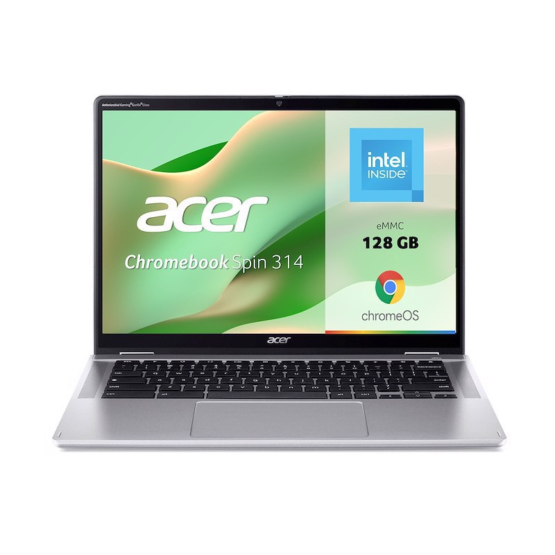Acer Chromebook Spin 314 CP314-2HN-C41C Intel® N N100 35,6 cm (14") Touch screen WUXGA 8 GB LPDDR5-SDRAM 128 GB eMMC Wi-Fi 6E (802.11ax) ChromeOS Argento QWERTY Italiano