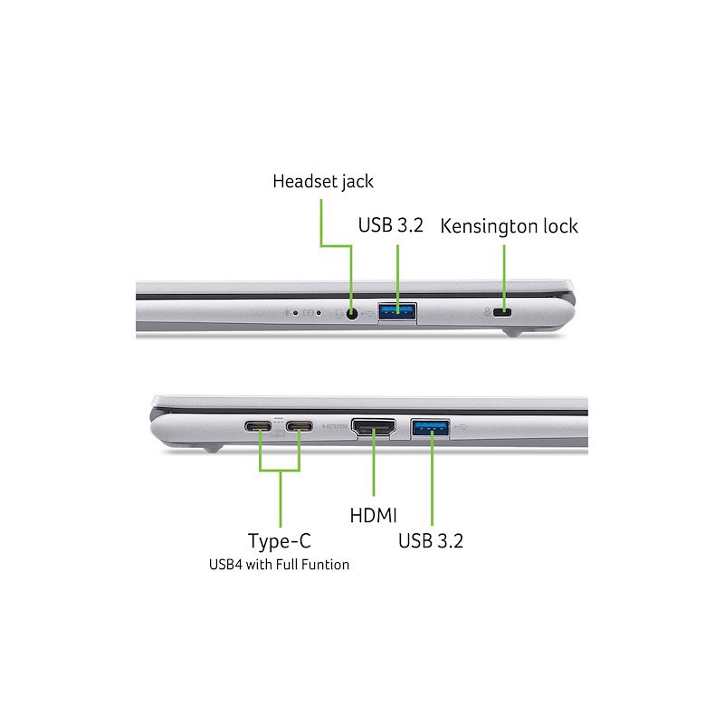 Acer NX.JRRET.009 laptop Intel Core 7 150U Computer portatile 39,6 cm (15.6") Full HD 32 GB DDR4-SDRAM 1,02 TB SSD Wi-Fi 6 (802.11ax) Windows 11 Home Italiano Argento