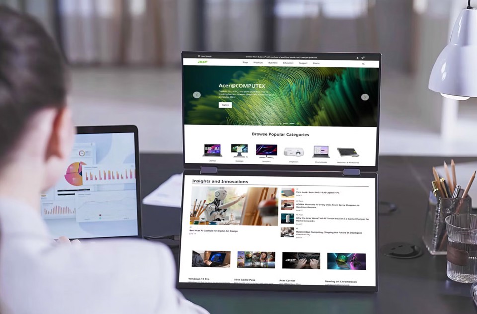 Acer PD163Qbmiuux Monitor PC 39,6 cm (15.6") 1920 x 1080 Pixel Double Full HD LED Grigio