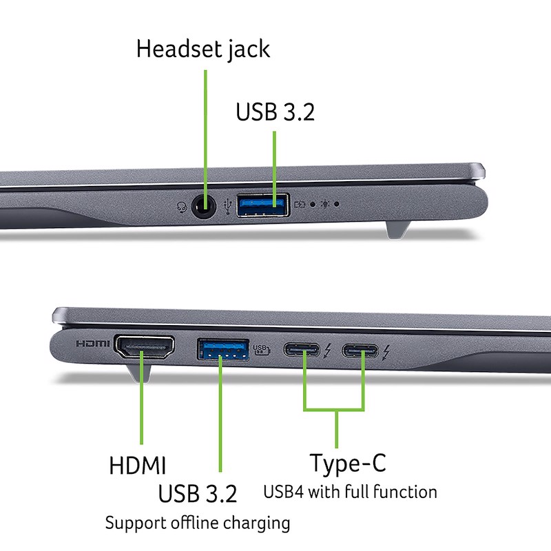 Acer Swift 14 AI SF14-51-76CA Intel Core Ultra 7 256V Computer portatile 16 GB DDR5-SDRAM 1,02 TB SSD Wi-Fi 7 (802.11be) Windows 11 Home Grigio