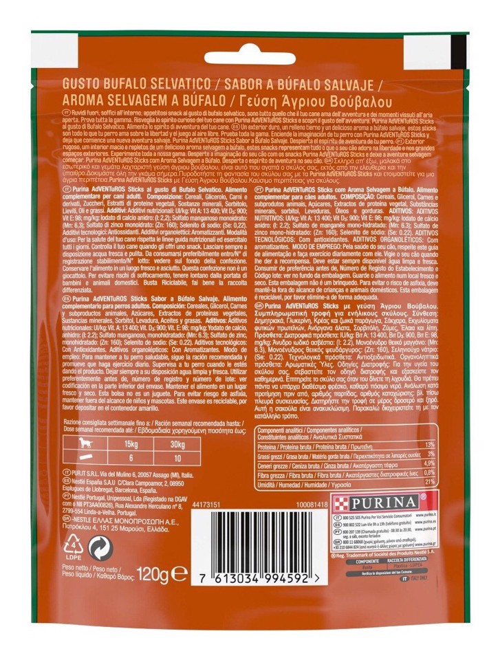 ADVENTUROS 12332722 Sticks Snack Cane al gusto Bufalo 120 g