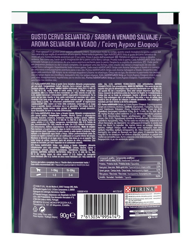 ADVENTUROS 12332735 Strips Snack Cane al gusto Cervo 90 g