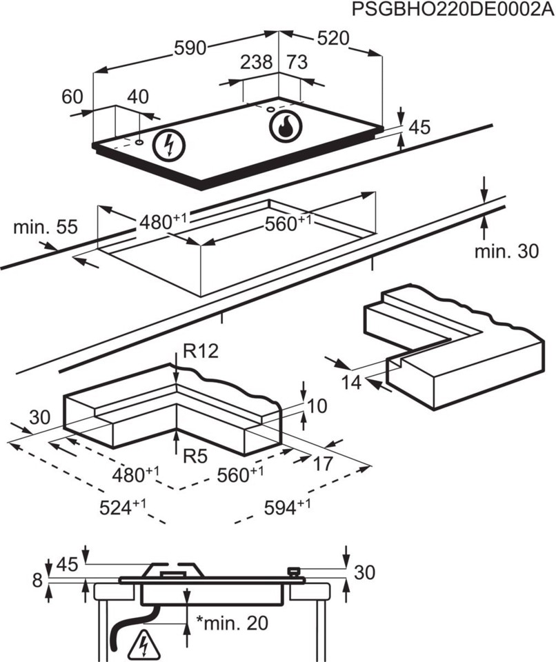 AEG PIANO GAS COMANDI FRONTALI 60 CM HKB64423NL