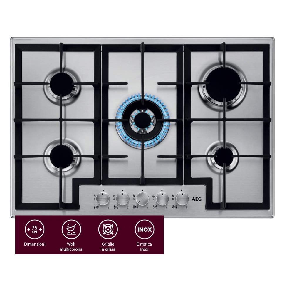 AEG Piano Gas Comandi Frontali 75 Cm HGB75400SM