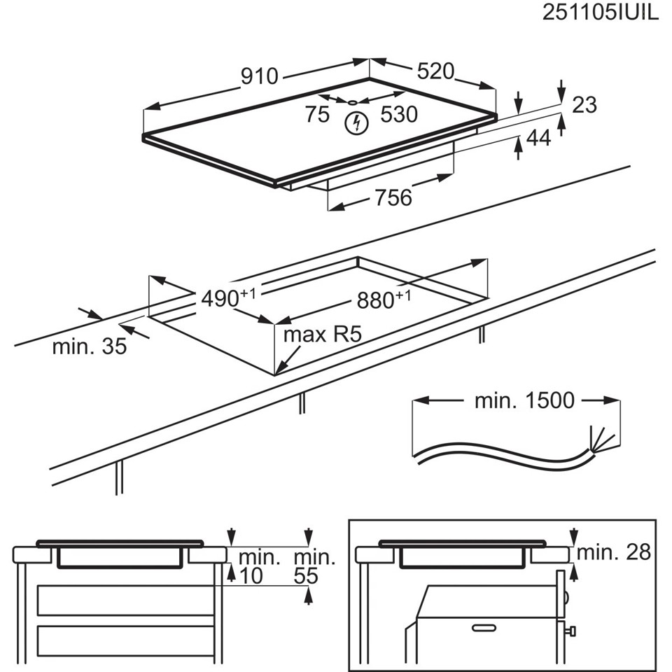 AEG Piano Induzione 5 Zone 90 Cm TK95IN00FB MADE IN EUROPE