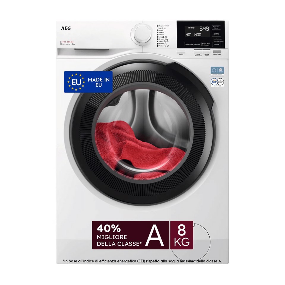 AEG Series 7000 Lavatrice Carica Frontale 8 Kg Classe A-40% 1400 Giri LR7FG84B4 MADE IN EUROPE