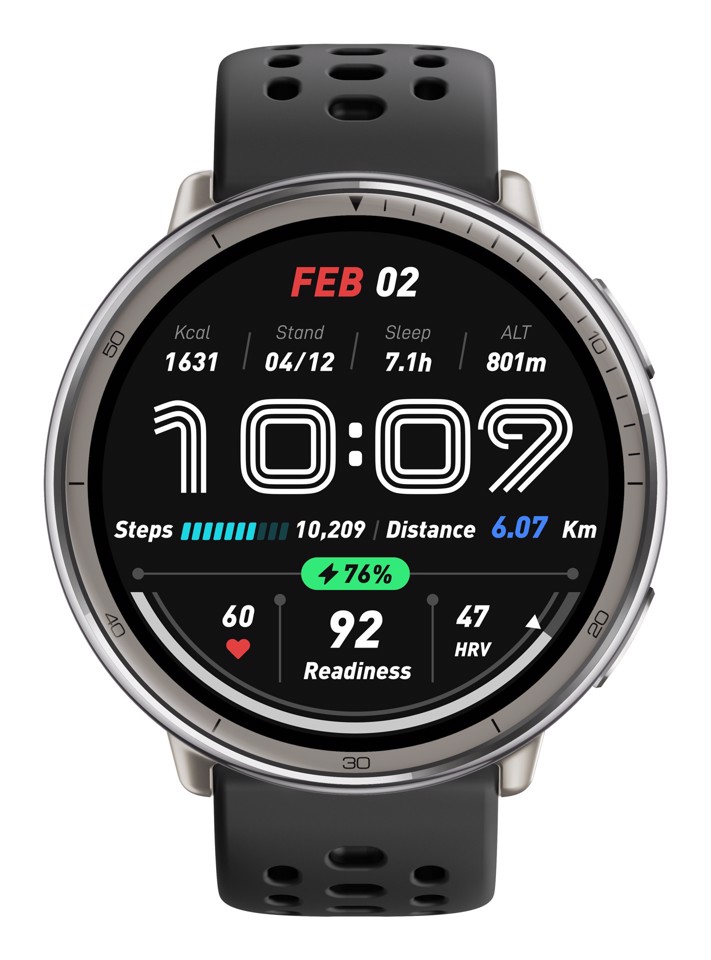 Amazfit Active 2 Round Premium secondo cinturino rosso in silicone Vetro zaffiro con display AMOLED Pagamento contactless Durata della batteria fino a 10 giorni 5 sistemi satellitari & mappe offline
