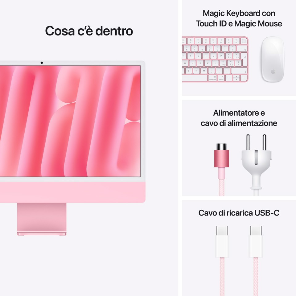 Apple iMac 24"Retina Display 4,5K, Chip M4 con CPU 10‑core, GPU 10‑core, 16GB, 256GB SSD, Rosa