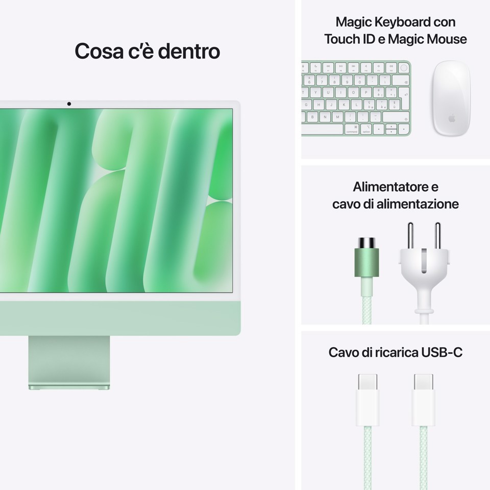 Apple iMac 24"Retina Display 4,5K, Chip M4 con CPU 10‑core, GPU 10‑core, 16GB, 256GB SSD, Verde