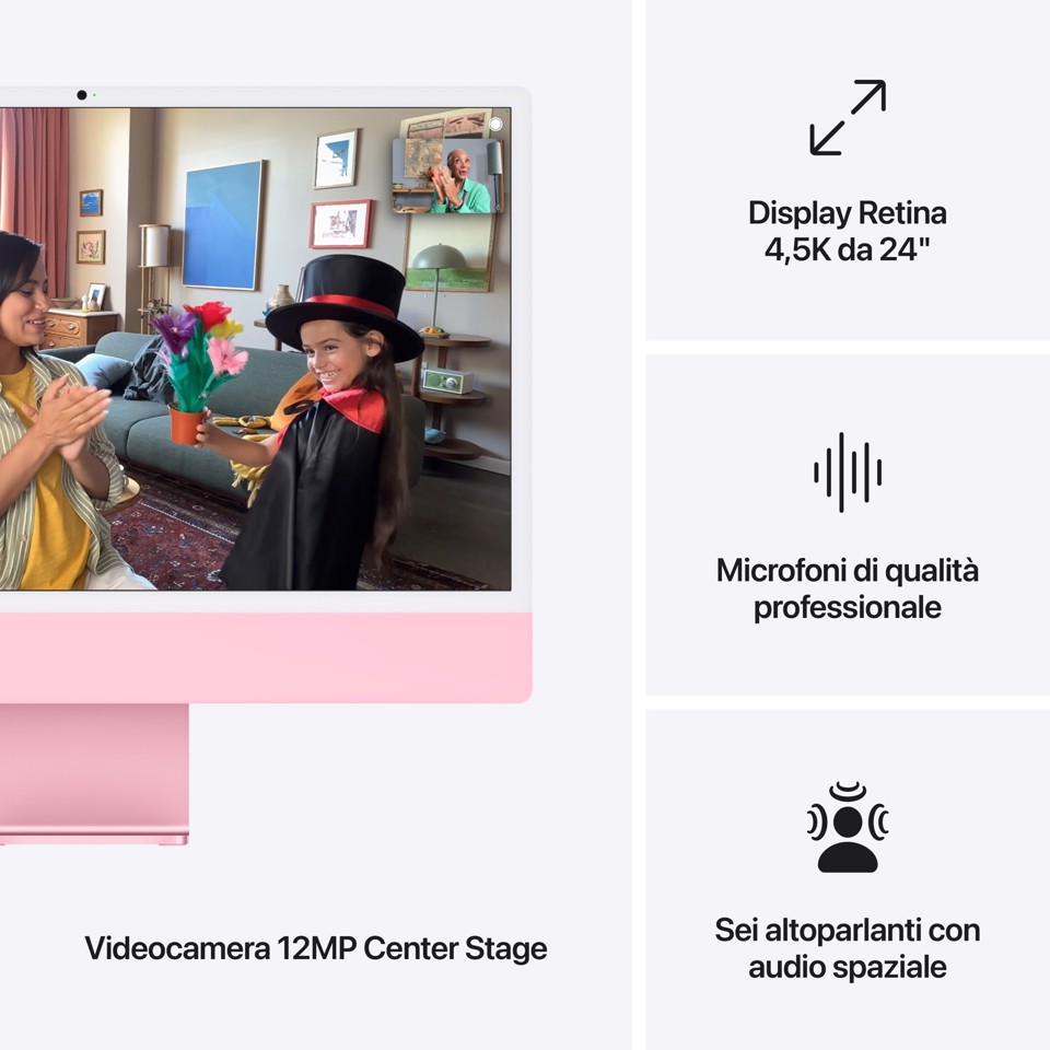 Apple iMac 24"Retina Display 4,5K, Chip M4 con CPU 8‑core, GPU 8‑core, 16GB, 256GB SSD, Rosa