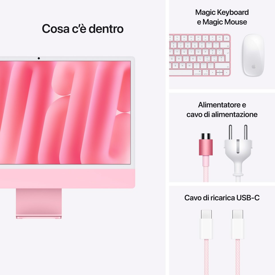 Apple iMac 24"Retina Display 4,5K, Chip M4 con CPU 8‑core, GPU 8‑core, 16GB, 256GB SSD, Rosa