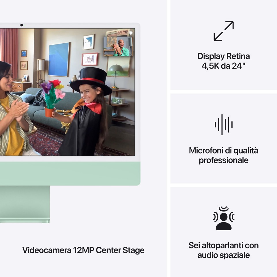 Apple iMac 24"Retina Display 4,5K, Chip M4 con CPU 8‑core, GPU 8‑core, 16GB, 256GB SSD, Verde