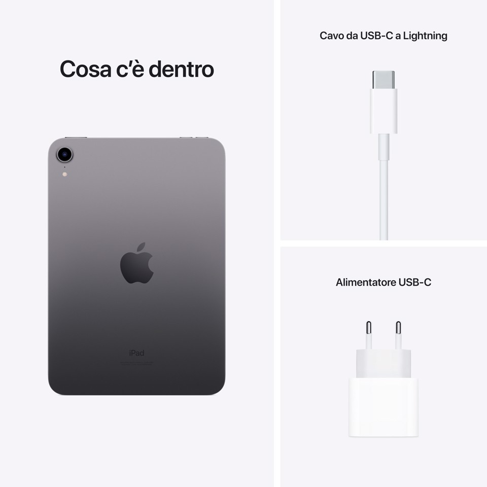 Apple iPad mini, 8.3" LED, 2266 x 1488, A15 Bionic, 64GB, 802.11ax Wi‑Fi 6, Bluetooth 5.0, Touch ID, 12MP + 12MP, iPadOS