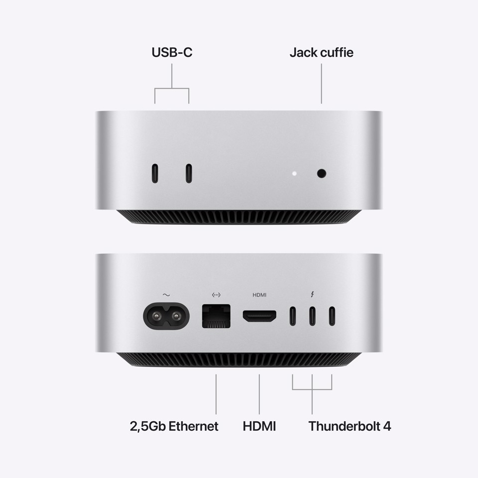 Apple Mac mini : Chip M6 con cpu 12 core e gpu 12 core, 512GB SSD - Argento