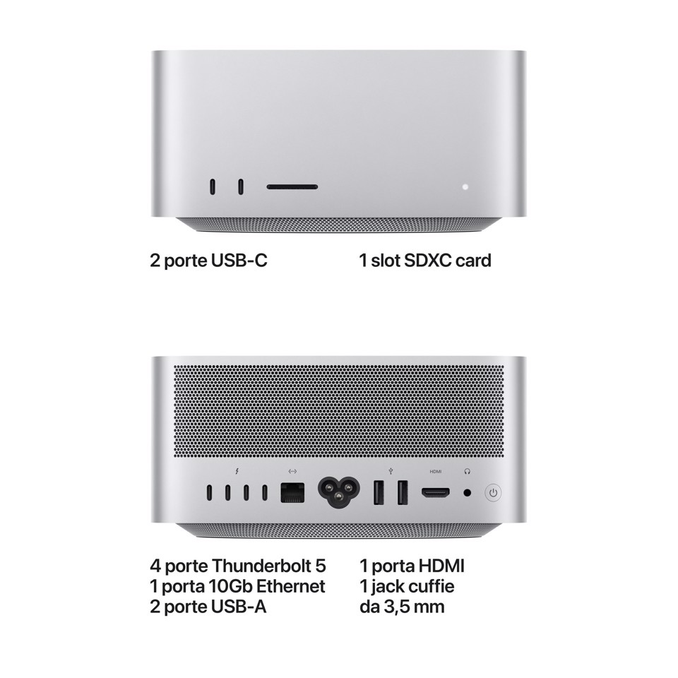 Apple Mac Studio : Chip M5 Max con cpu 18 core e gpu 32 core, 512GB SSD