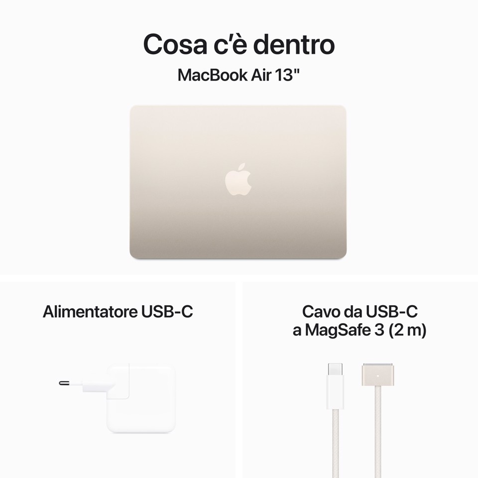 Apple MacBook Air 13": Chip M2 con CPU 8-core e GPU 8‑core, 256GB SSD - Galassia