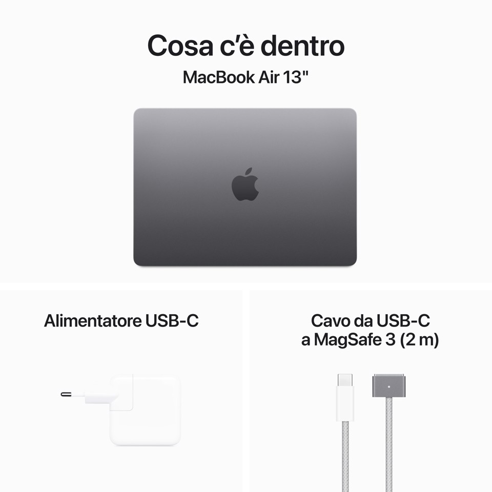 Apple MacBook Air 13": Chip M2 con CPU 8-core e GPU 8‑core, 256GB SSD - Grigio siderale