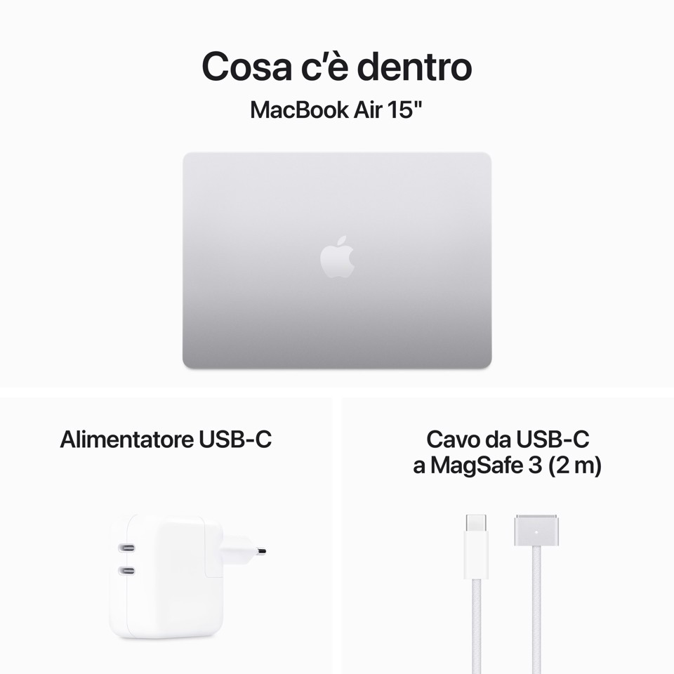 Apple MacBook Air 15": Chip M3 con CPU 8-core e GPU 10-core, 256GB SSD - Argento