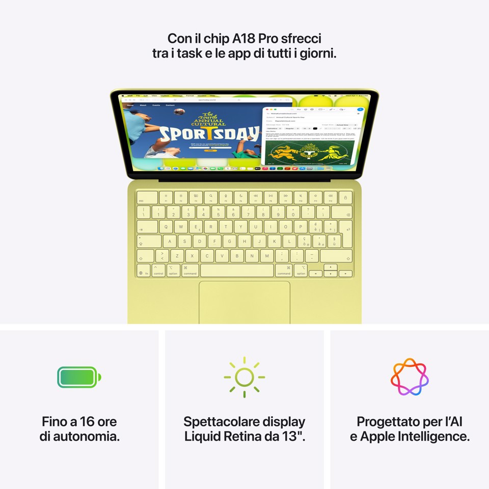 Apple MacBook Neo 13"A18 Pro chip 6‑core CPU 5‑core GPU 8GB 256GB SSD - Argento
