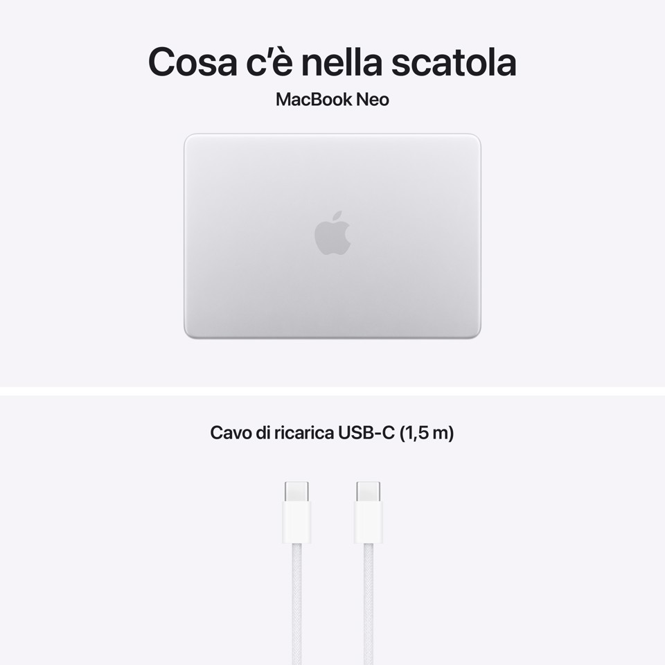 Apple MacBook Neo 13"A18 Pro chip 6‑core CPU 5‑core GPU 8GB 256GB SSD - Argento