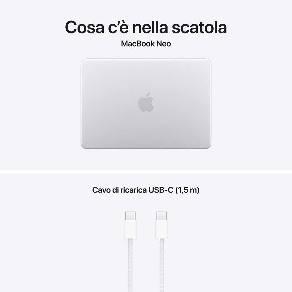 Apple MacBook Neo 13"A18 Pro chip 6‑core CPU 5‑core GPU 8GB 512GB SSD Touch ID - Argento