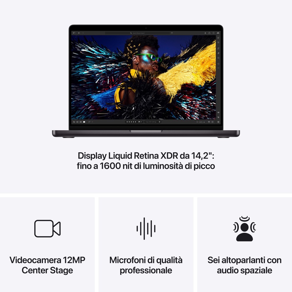 Apple MacBook Pro 14": Chip M4 Pro con cpu 14 core e gpu 20 core, 1TB SSD - Nero siderale