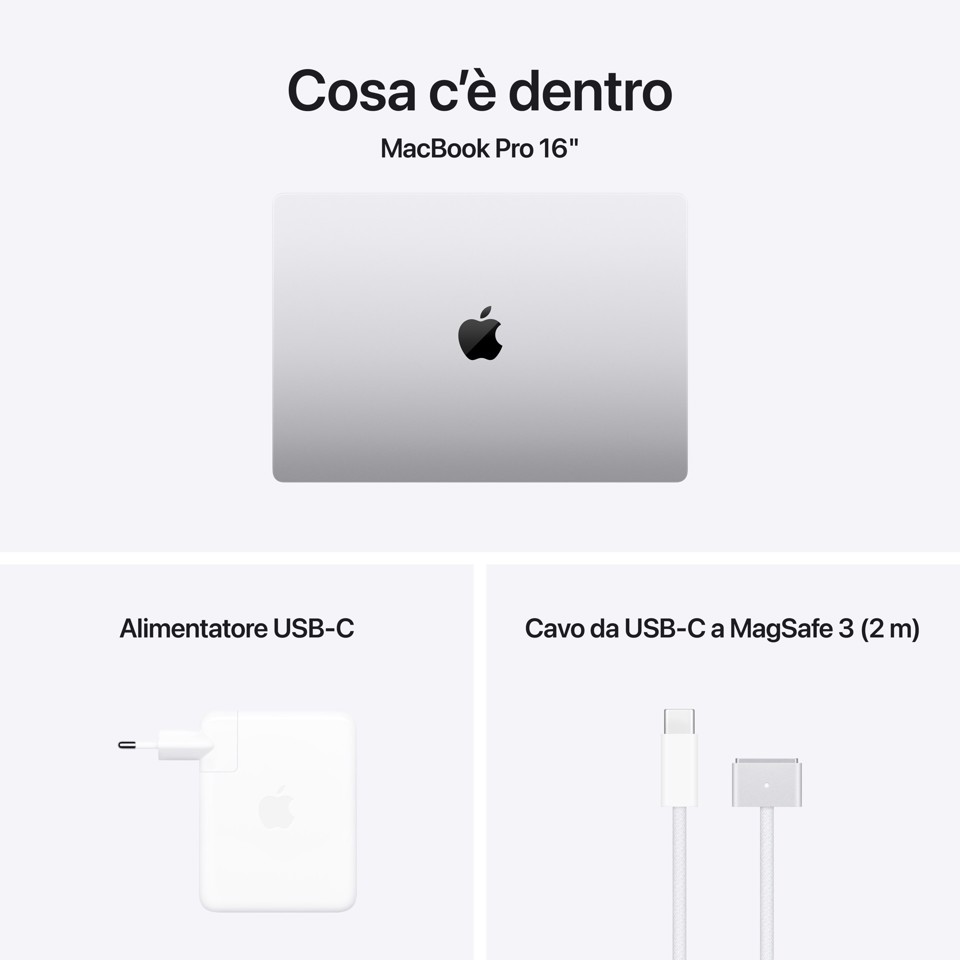 Apple MacBook Pro 16": Chip M4 Max con cpu 14 core e gpu 32 core, 1TB SSD - Argento