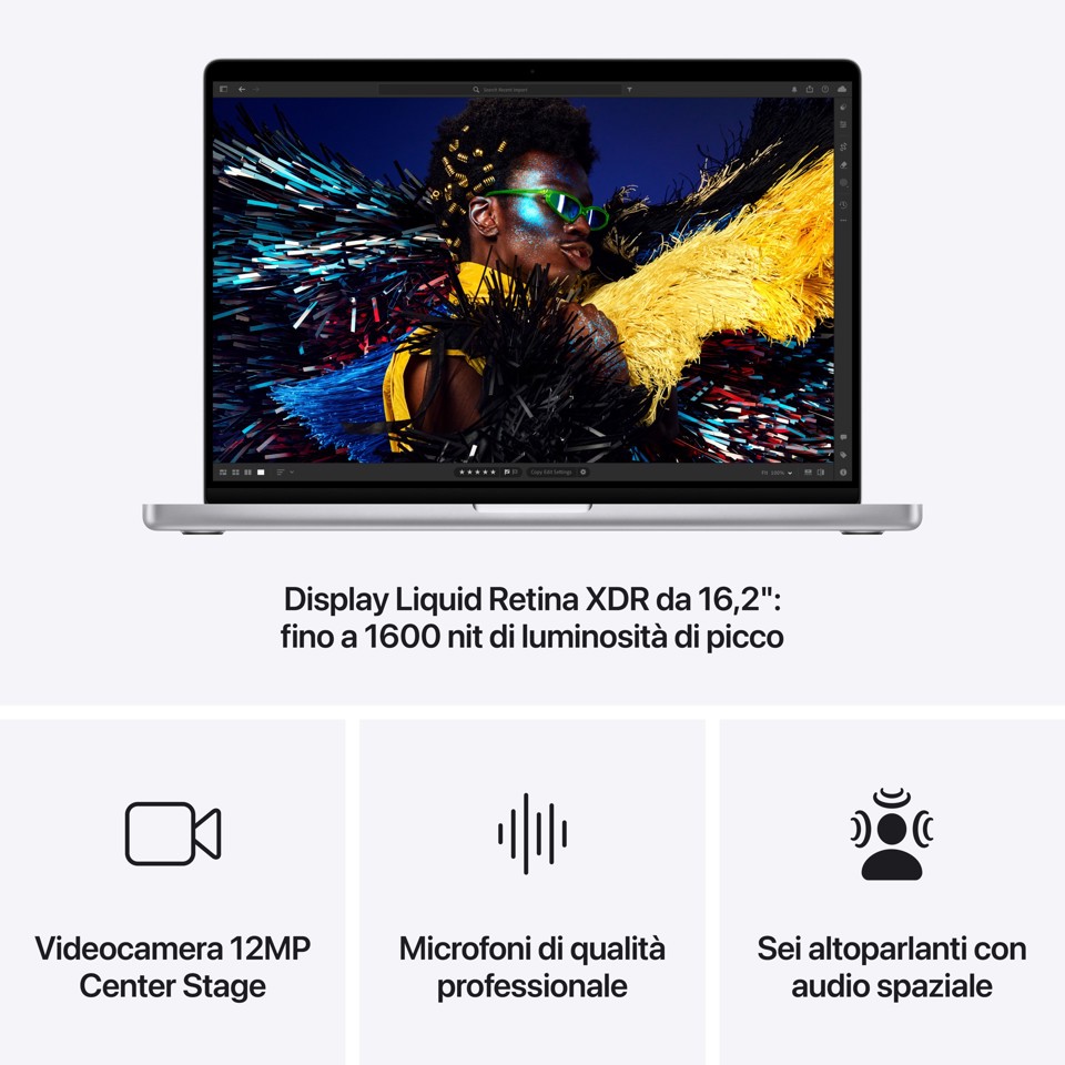 Apple MacBook Pro 16": Chip M4 Pro con cpu 14 core e gpu 20 core, 512GB SSD - Argento