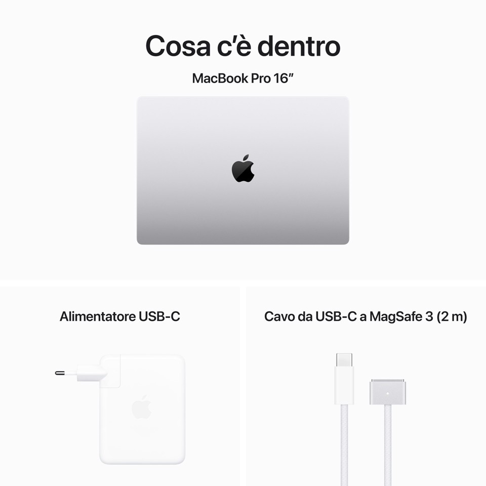Apple MacBook Pro 16'' M3 Max chip con 14‑core CPU e 30‑core GPU, 1TB SSD - Argento