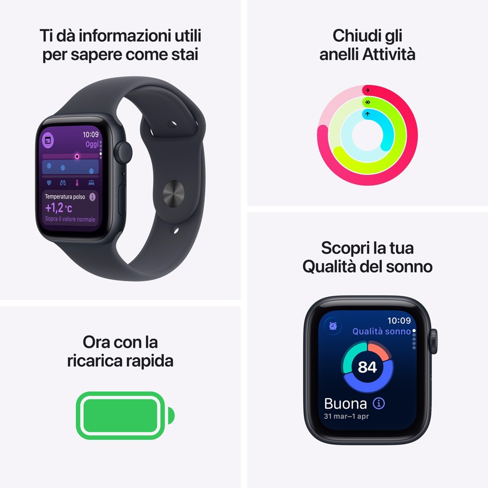 Apple Watch SE (3nd generation) SE 3 GPS + Cellular 40mm Cassa Alluminio Mezzanotte con Sport Band Mezzanotte - S/M
