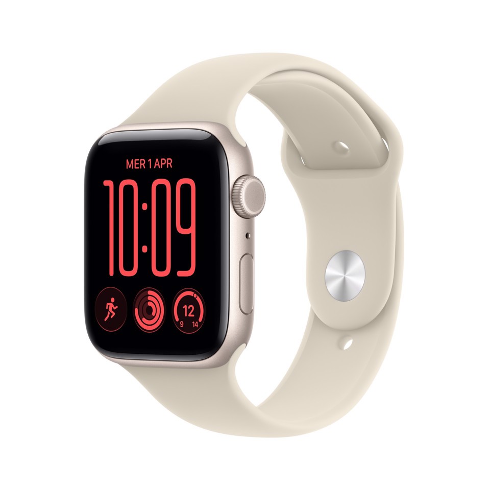 Apple Watch SE (3nd generation) SE 3 GPS + Cellular, Cassa 44 mm in alluminio galassia con Cinturino Sport sabbia - M/L