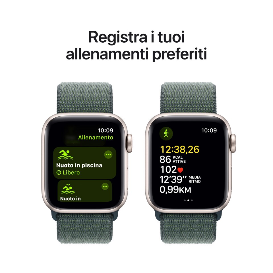 Apple Watch SE GPS 40mm Cassa Alluminio Galassia con Verde Lago Sport Loop