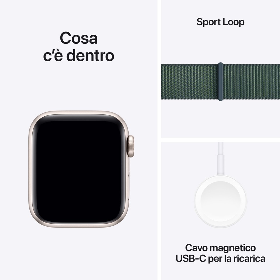 Apple Watch SE GPS 40mm Cassa Alluminio Galassia con Verde Lago Sport Loop