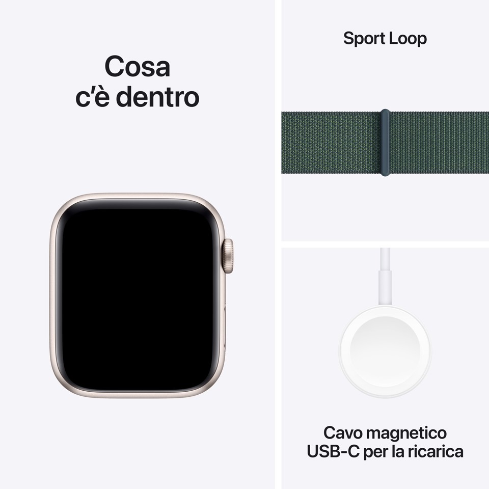 Apple Watch SE GPS 44mm Cassa Alluminio Galassia con Verde Lago Sport Loop
