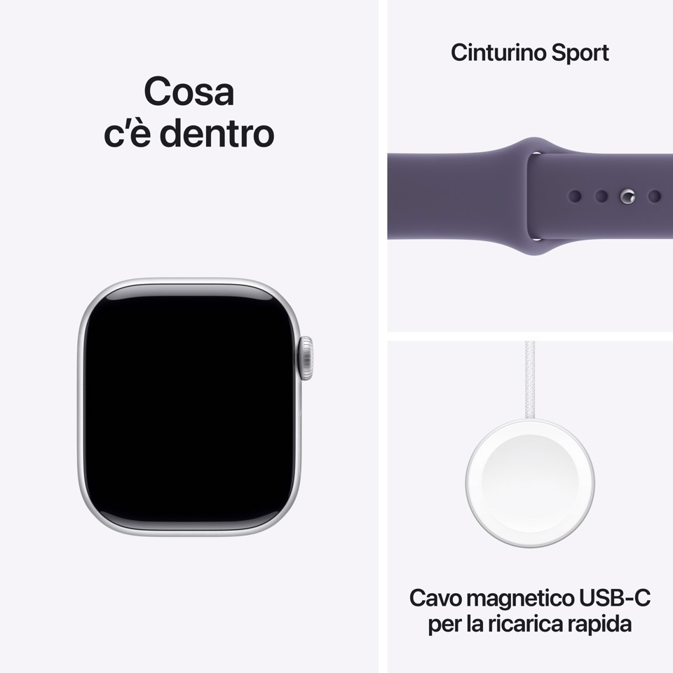 Apple Watch Series 11 GPS 42mm Cassa Alluminio Argento con Sport Band Viola Nebbia - S/M