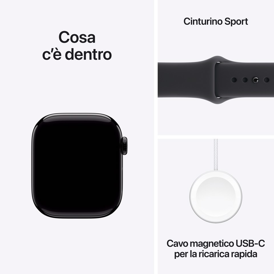 Apple Watch Series 11 GPS 42mm Cassa Alluminio Jet Black con Sport Band Nero - S/M