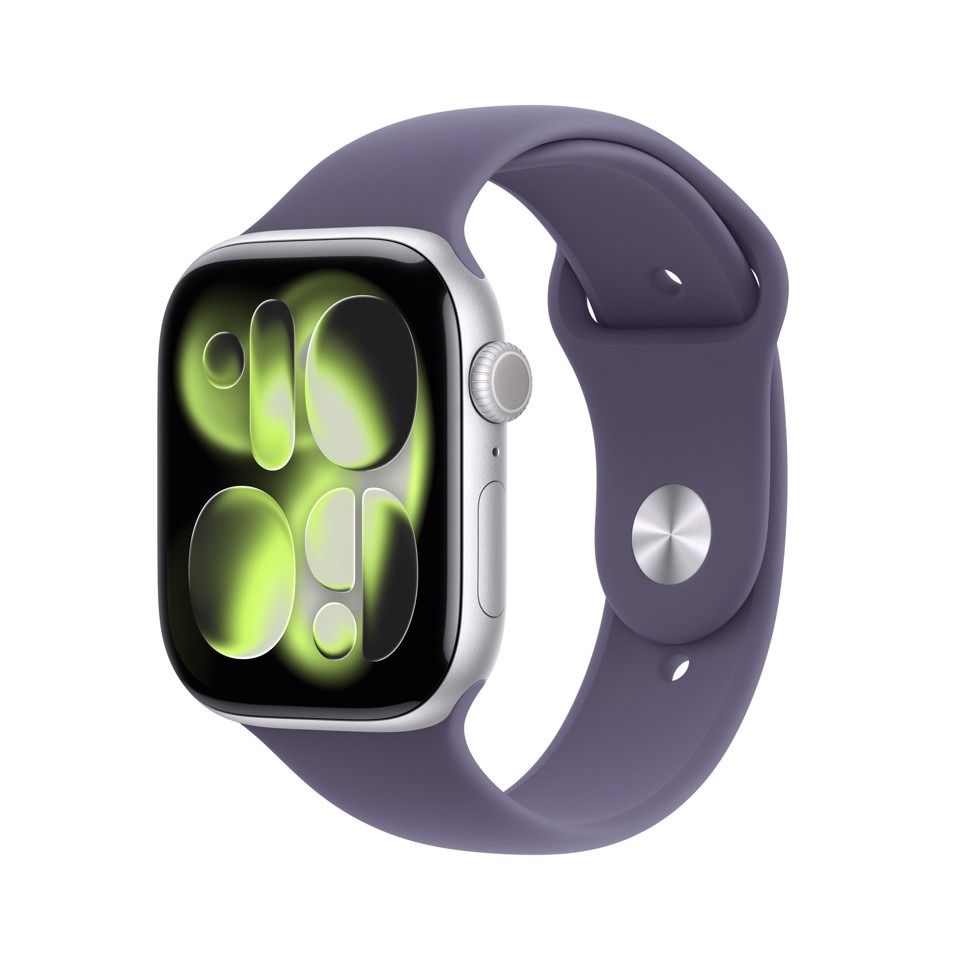 Apple Watch Series 11 GPS 46mm Cassa Alluminio Argento con Sport Band Viola Nebbia - M/L
