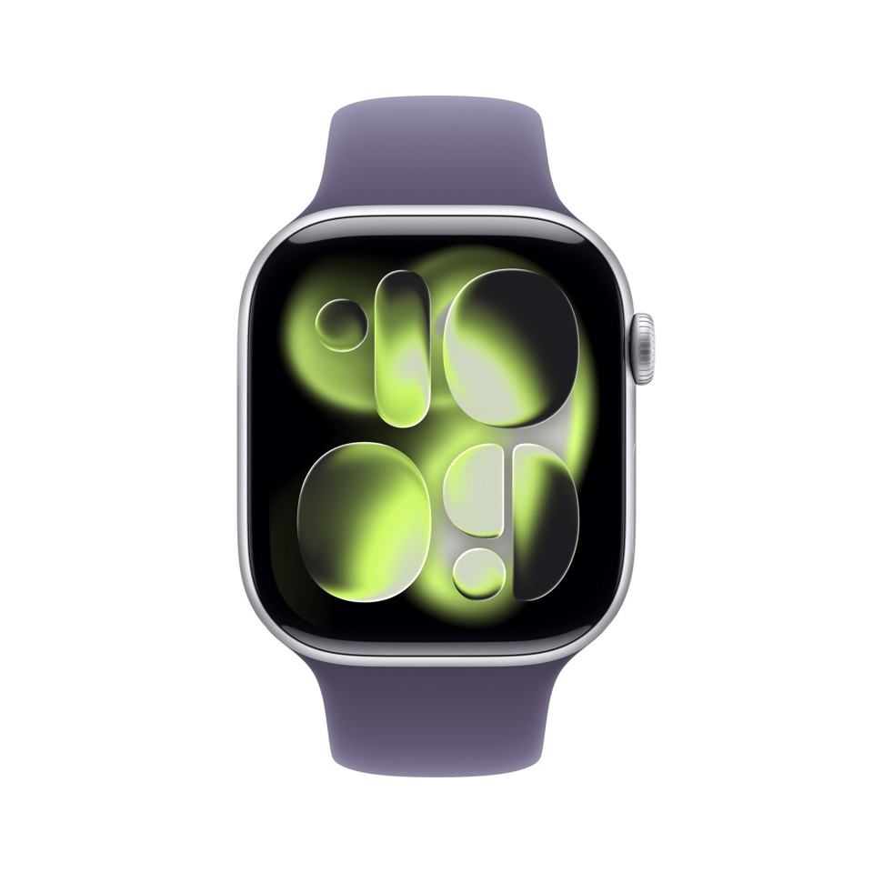 Apple Watch Series 11 GPS 46mm Cassa Alluminio Argento con Sport Band Viola Nebbia - S/M
