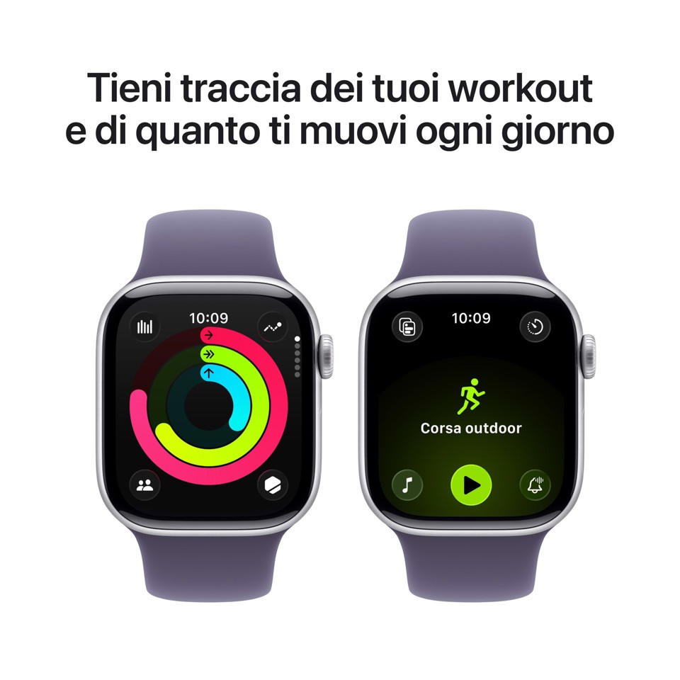 Apple Watch Series 11 GPS + Cellular 42mm Cassa Alluminio Argento con Sport Band Viola Nebbia - S/M