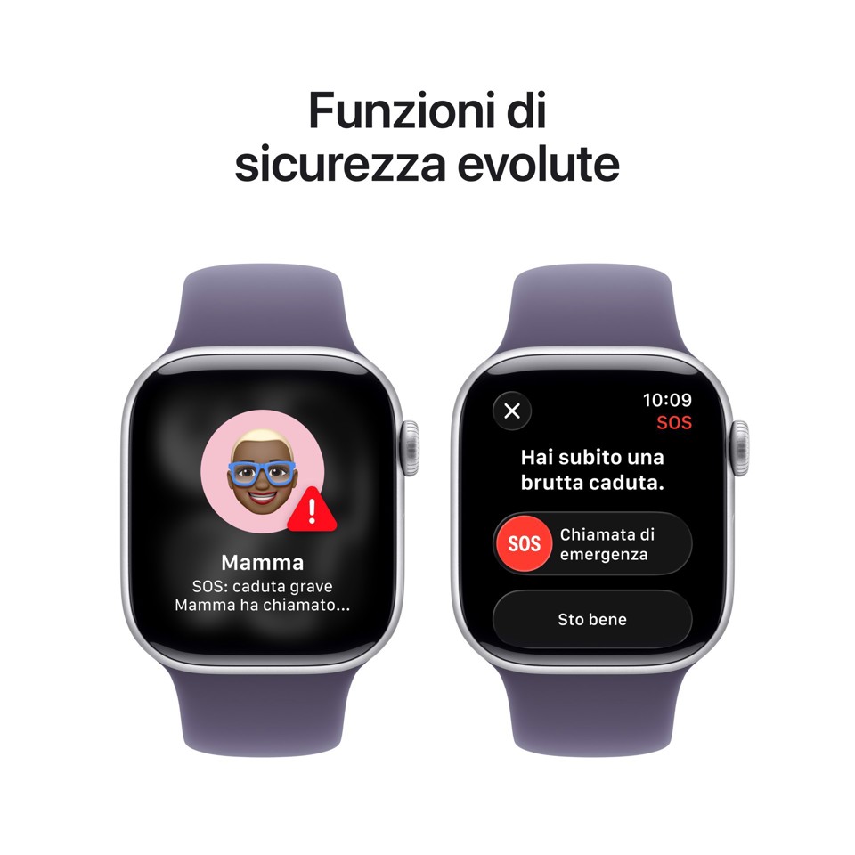Apple Watch Series 11 GPS + Cellular 42mm Cassa Alluminio Argento con Sport Band Viola Nebbia - S/M