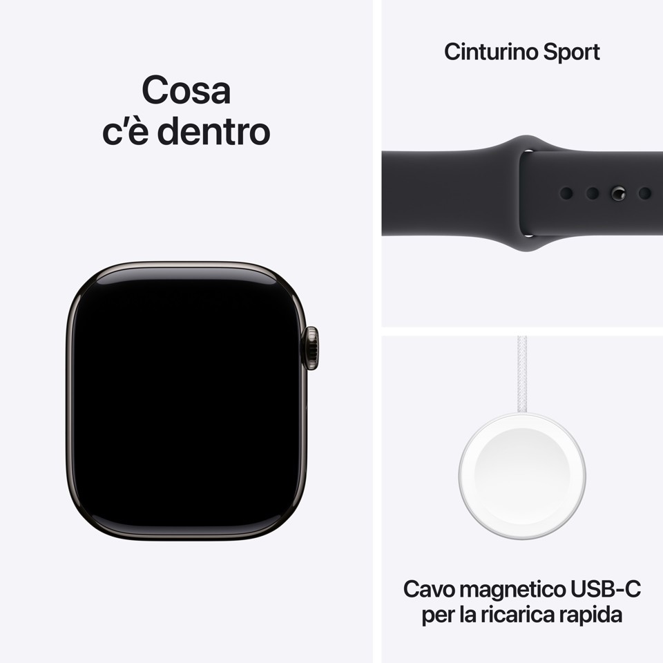 Apple Watch Series 11 GPS + Cellular 42mm Cassa Titanio Ardesia con Sport Band Nero - M/L
