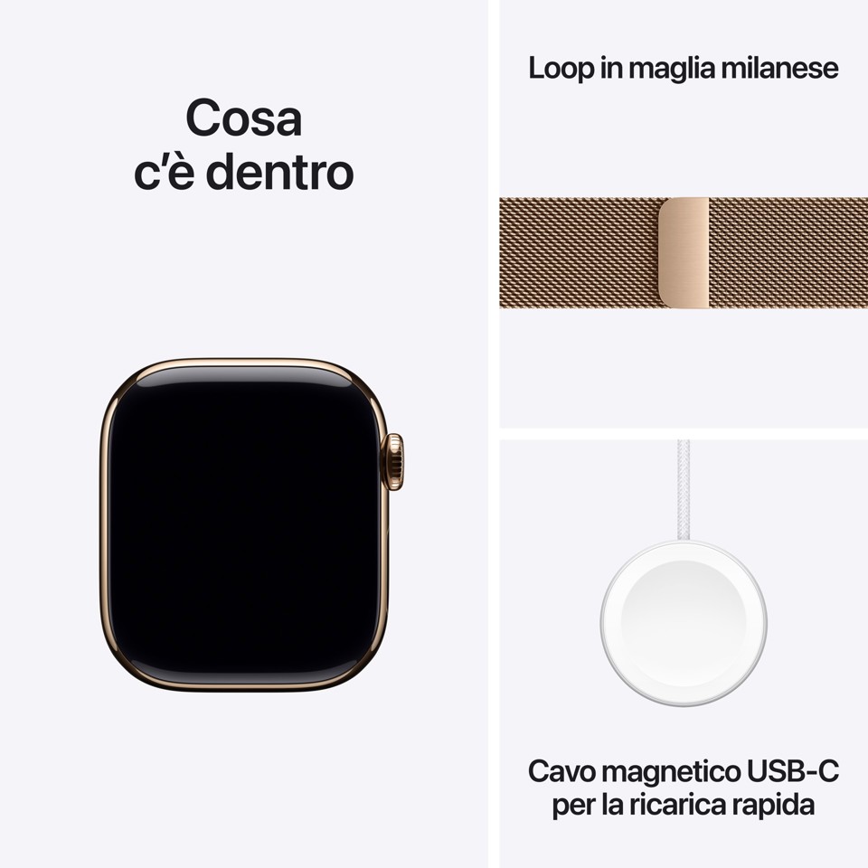 Apple Watch Series 11 GPS + Cellular 42mm Cassa Titanio Oro con Loop in maglia Milanese Oro