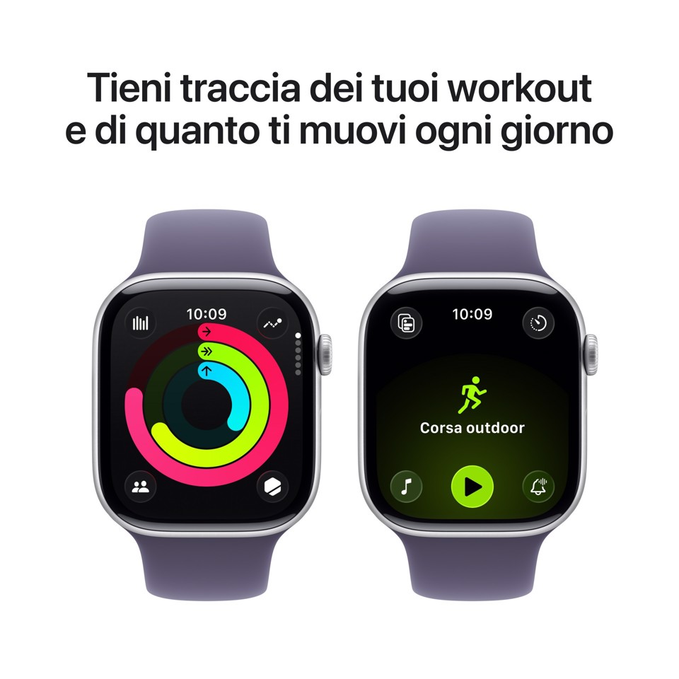 Apple Watch Series 11 GPS + Cellular 46mm Cassa Alluminio Argento con Sport Band Viola Nebbia - S/M