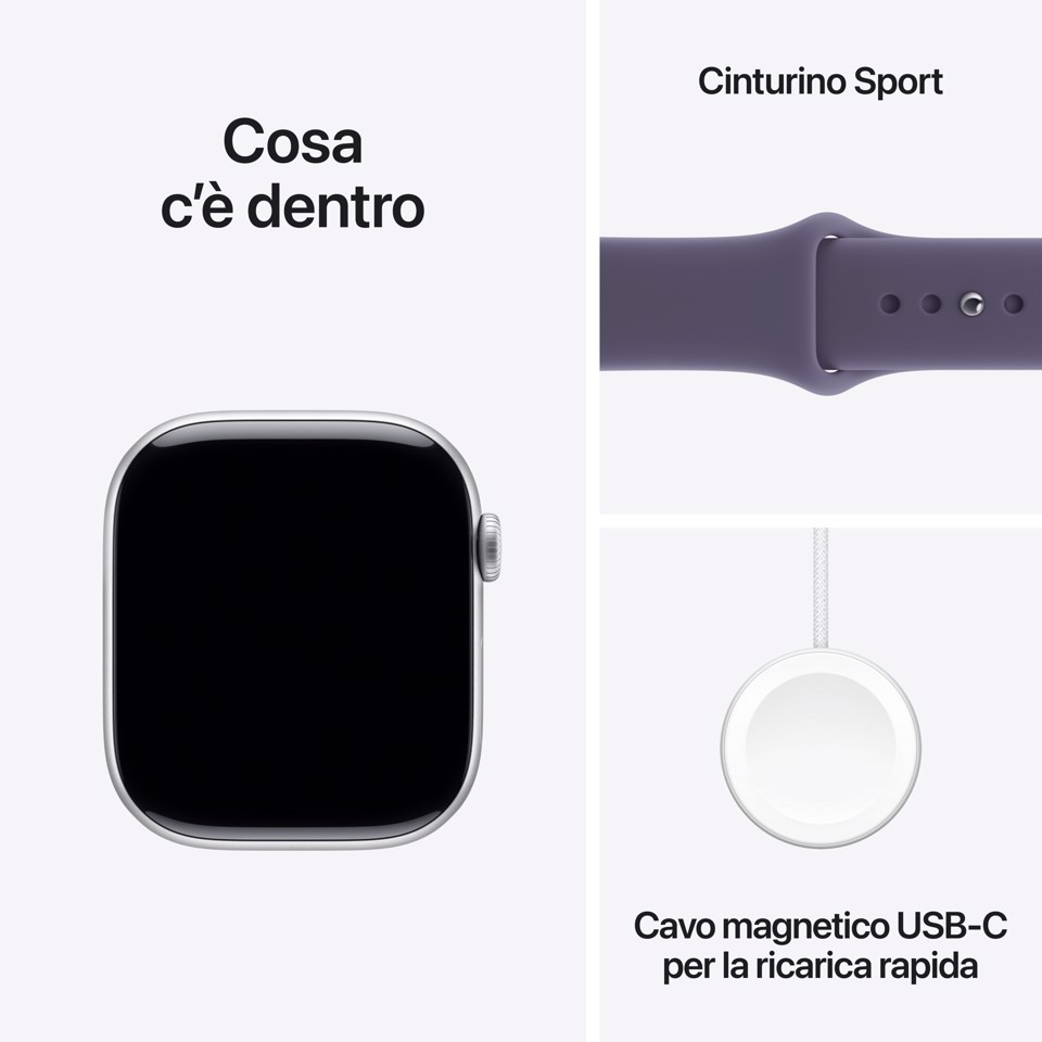 Apple Watch Series 11 GPS + Cellular 46mm Cassa Alluminio Argento con Sport Band Viola Nebbia - S/M