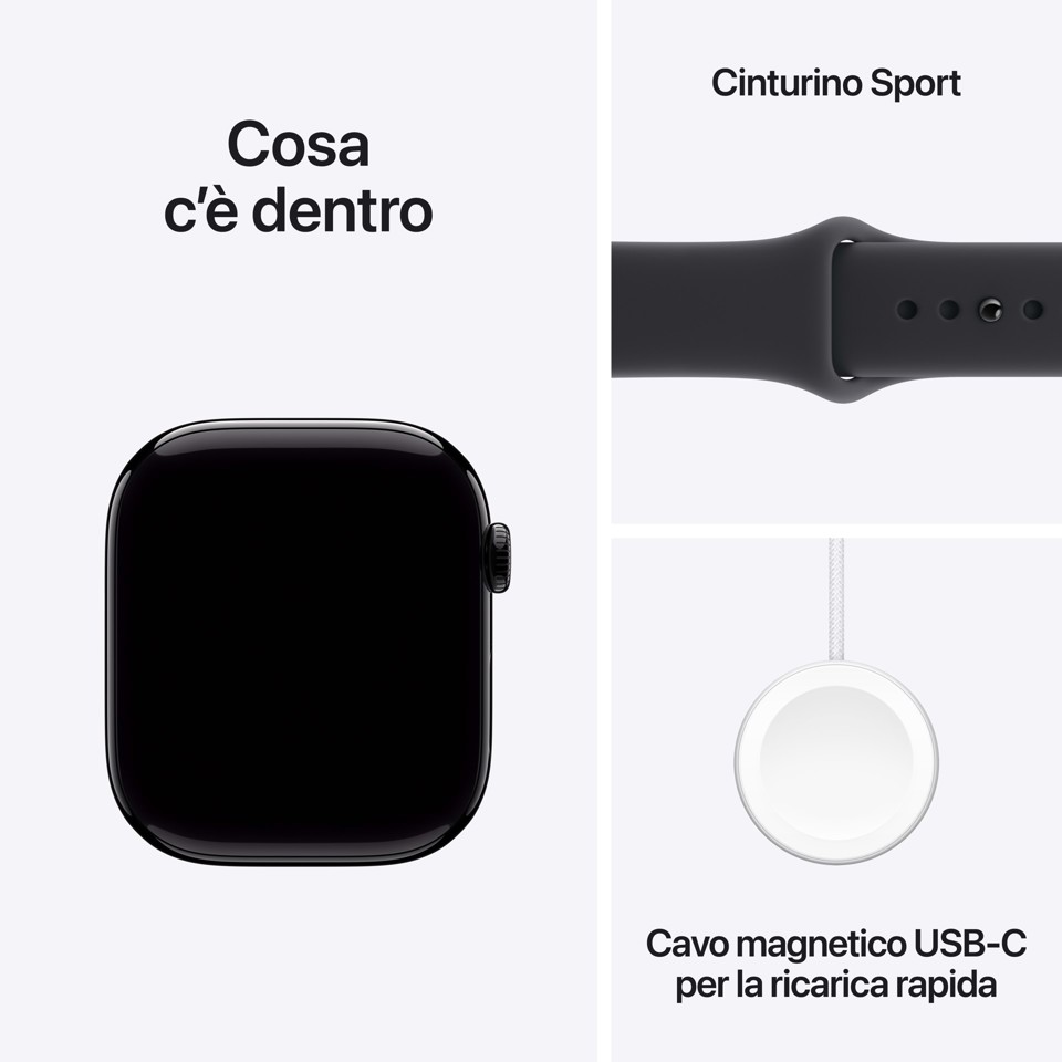 Apple Watch Series 11 GPS + Cellular 46mm Cassa Alluminio Jet Black con Sport Band Nero - S/M