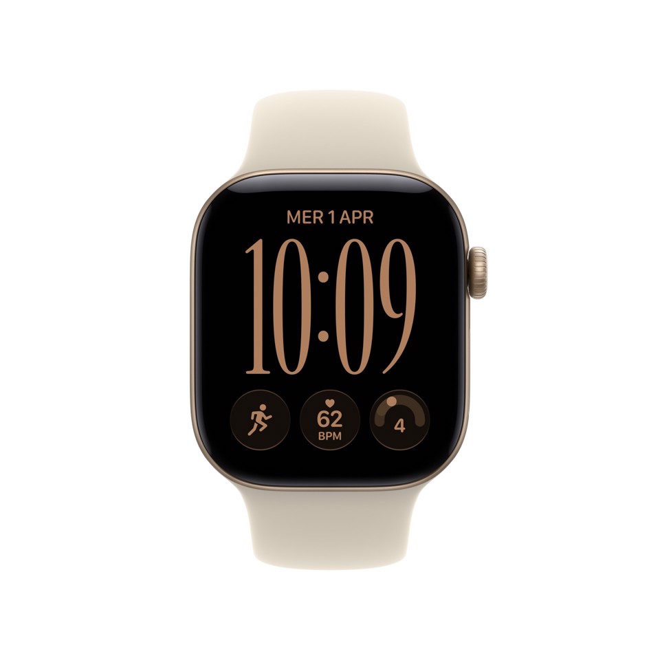 Apple Watch Series 12 GPS, cassa 42 mm in alluminio color oro chiaro con cinturino Sport sabbia - M/L